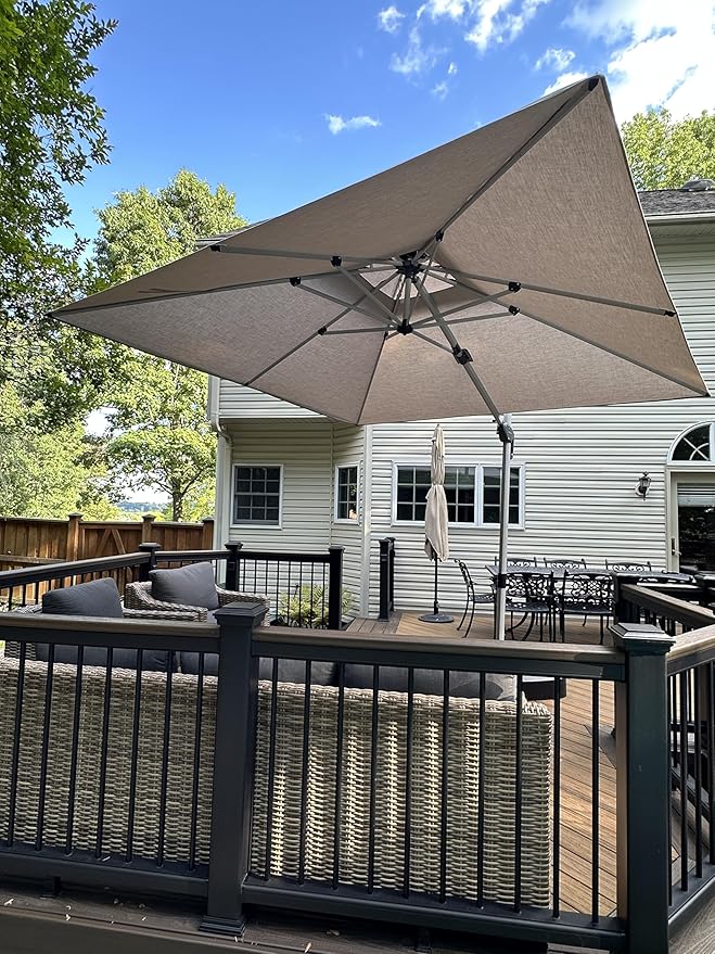 PURPLE LEAF 10ft Cantilever Outdoor Patio Umbrella Large Heavy Duty 360° Rotation Double Top Offset Rectangular Umbrellas for Backyard Deck Pool, Cast Ash