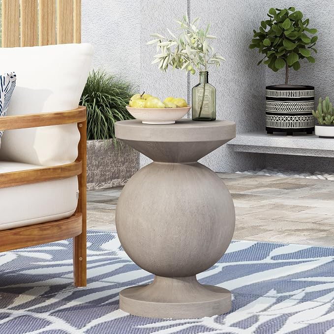 Outdoor Side Table 17.25" Geometric Shape Lightweight Concrete-Look Outdoor Indoor Accent Table Decorative Garden Stools, for Patio Porch Living Room, Grey