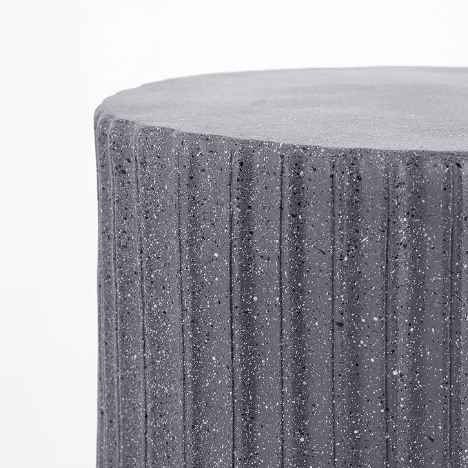 JONATHAN Y Louisa 19" Fluted Outdoor Accent Table, All-Weather Gray Terrazzo Pedestal Garden Stool, Small Round Side Table for Patio, Porch, and Living Room TBL1102A