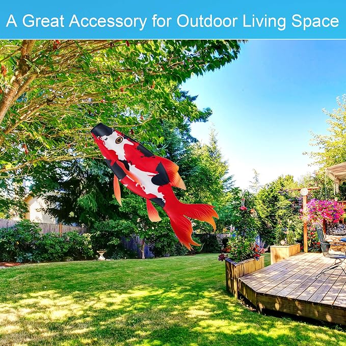 Boao Realistic Fish Windsock Red Fish Windsock Red Koi Fish Outdoor Decor Windsock Flag Hanging Decor for Wall Tree Front Patio Lawn Garden, Party and Festival Decoration, 46 Inches (2 Pieces)