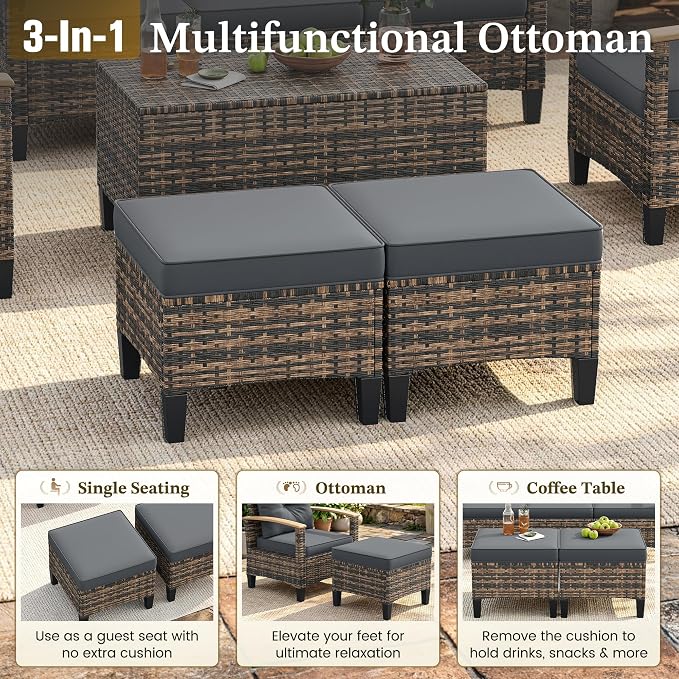 UDPATIO Patio Furniture Set with Swivel Chairs, 6 Pieces Outdoor Wicker Conversation Set with Storage Table for Lawn, Porch, Garden, Backyard, Grey