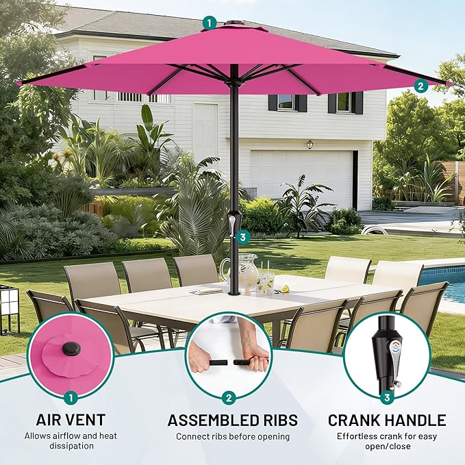 AreShark 11 FT Patio Umbrella for Outdoor, Outdoor Table Umbrella with Push Button Tilt and Crank, Outdoor Patio Umbrellas with 6 Sturdy Ribs, Patio Umbrellas for Market, Garden, Pool (Rose Pink)