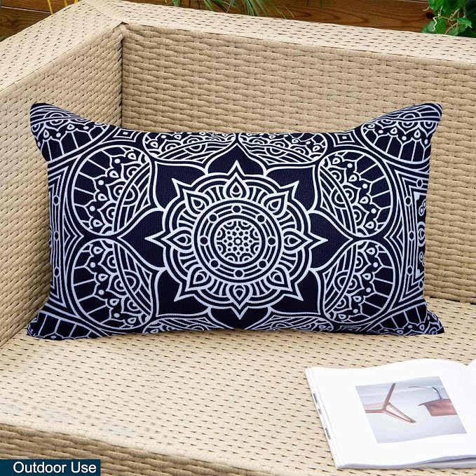 COZY TRENDS Decorative Indoor Outdoor Waterproof Throw Pillows with Inserts - Stylish Comfort for Your Patio Furniture, Garden Chairs, or Indoor Décor (12''X20'', Navy)