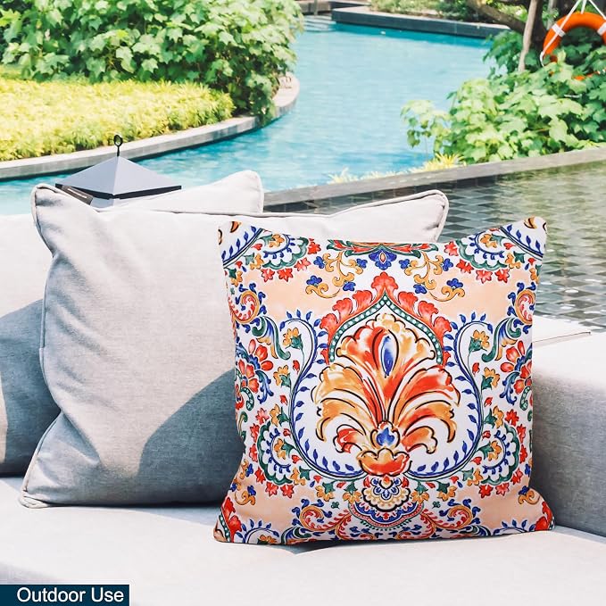 COZY TRENDS Decorative Indoor Outdoor Waterproof Throw Pillows with Inserts - Stylish Comfort for Your Patio Furniture, Garden Chairs, or Indoor Décor 18x18 Inches | Set of 2 (Pink/Orange)