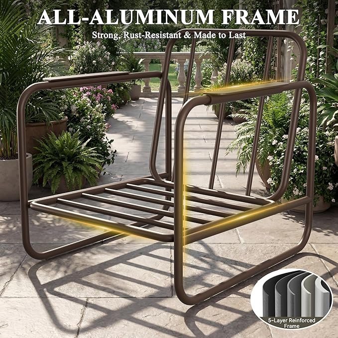 3-Piece Aluminum Patio Furniture Set, Spacious Deep Seating Chairs with 6-Inch Thick Cushions and Coffee Table, All-Weather Rust-Resistant Outdoor Seating for Backyard, Deck, Porch, Balcony
