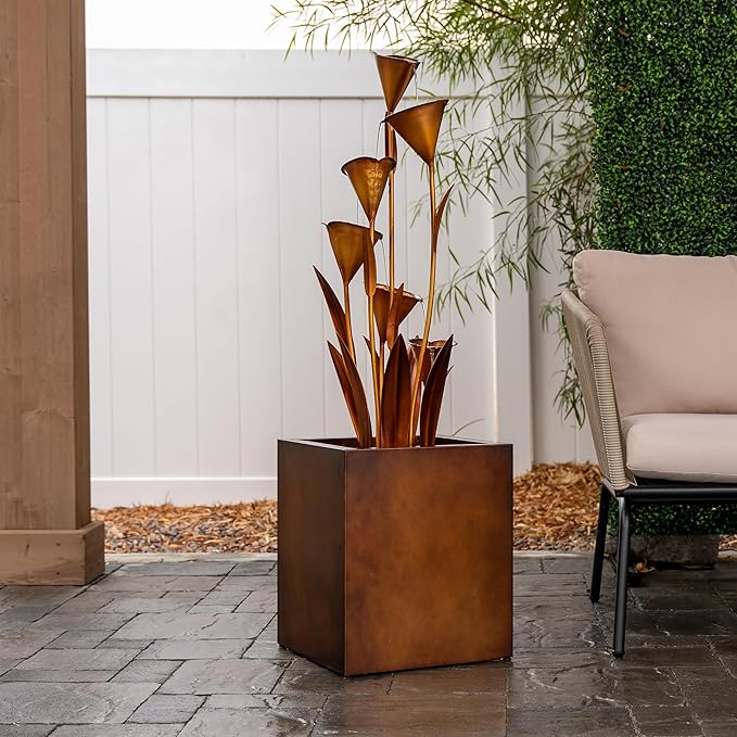 XBrand 46" Tall Bronze Metal Sculptural Flower Multi-Tier Freestanding Water Fountain Without LED Lights