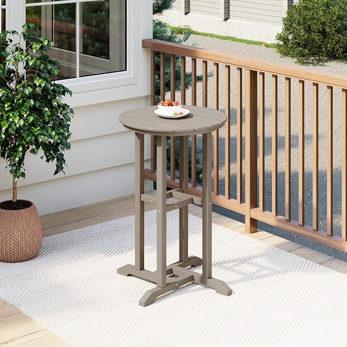 Costaelm Outdoor Bar Table, 37" Counter Height Round Patio Cocktail Bar Table, Patio Bar Table Bistro Dining Table Pub Table for Front Porch Deck, Backyard, Garden, Weathered Wood