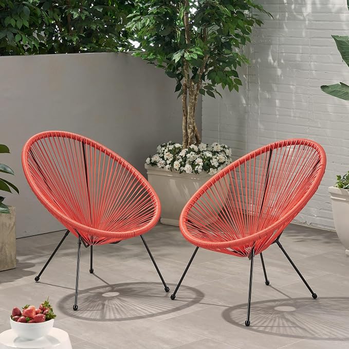 Christopher Knight Home Outdoor Hammock Weave Chair with Steel Frame (Set of 2) - Orange and Black Finish