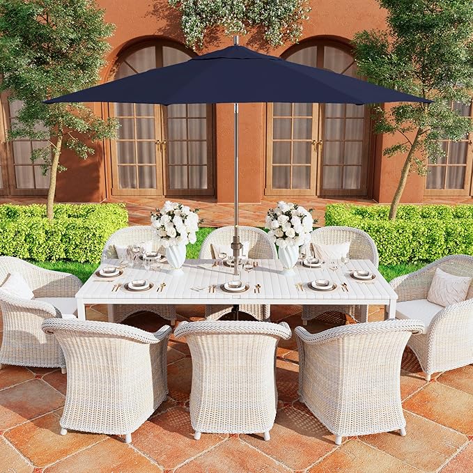 California Umbrella 11Ft Premium Sunbrella Patio Umbrella, Hand-Crank, Tilt-Collar, Gray Frame, Navy Fabric