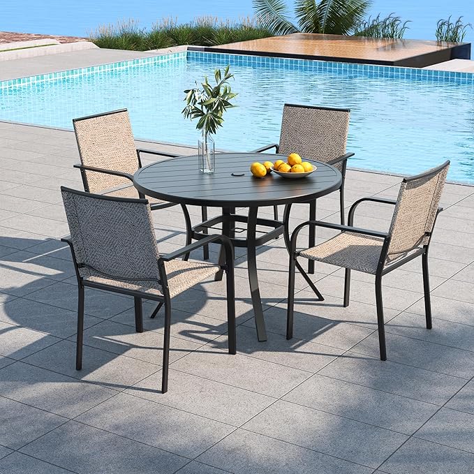 Anmutig 41" Round Patio Table and Chairs Set for 4 Person, 4 Stackable Outdoor Dining Chairs with Beige