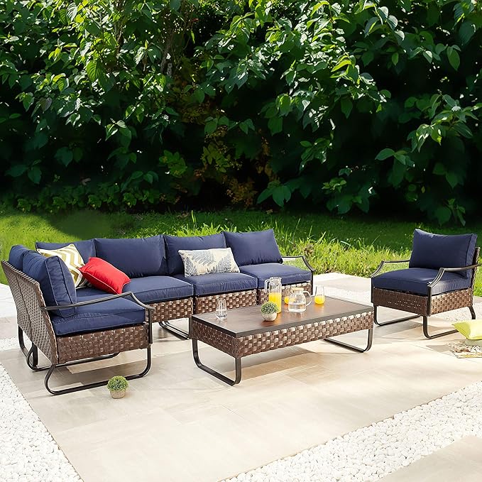 PatioFestival 7 Pieces Patio Furniture Sets with 8.7" Thick Cushion Outdoor Sectional Sofa Set,Patio Conversation Set with All Weather Frame