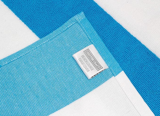 COTTON CRAFT Pool Lounge Chair Cover - 2 Pack - Chaise Beach Picnic Spa Towel - Cabana Stripe - Soft Premium Ringspun Terry Cotton - Oversized - 32 inch Wide x 82 inch Long with 7 inch Pocket – Aqua