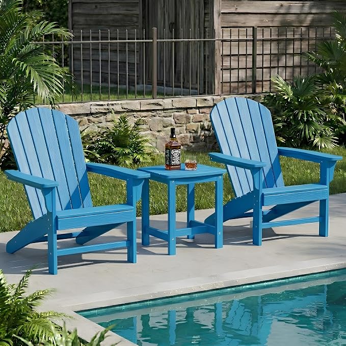 Y&M Outdoor Side Table, HIPS Adirondack Small Single Table, Waterproof Square Outside Table, Balcony Modern End Tables for Patio, Pool, Beach, Porch, Deck, Indoor or Outdoor Use, Bright Blue