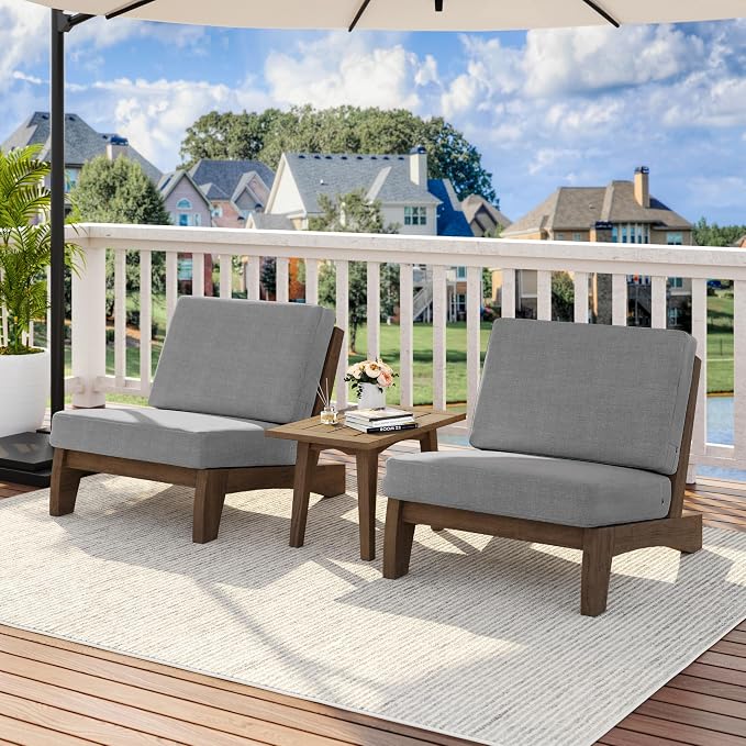 2 Piece Wood Patio Chairs Outdoor Bistro Chair, All Weather Outdoor Furniture Patio Sofa Backyard Seating Group Conversation Sets with Cushions - Gray