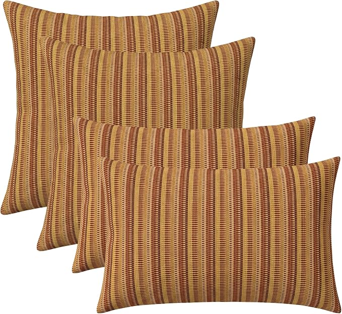 RSH DECOR: Sunbrella Lumbar & Square Pillows Set of 4 | 20" x 12" & 17" x 17" | Water and Fade-Resistant Performance Fabric | Outdoor Throw Pillows for Patio Furniture | Made in USA (Limelite Teak)