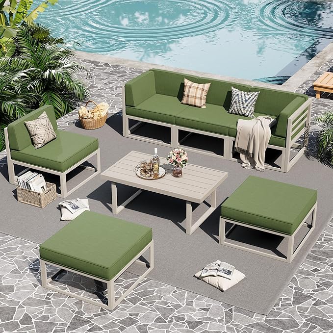 UDPATIO Aluminum Patio Furniture Set, Modular Oversized Outdoor Sectional of Olefin 5 inch Thick Cushion, Coffee Table and Waterproof Cover, Patio Conversation Sets for Porch, Deck