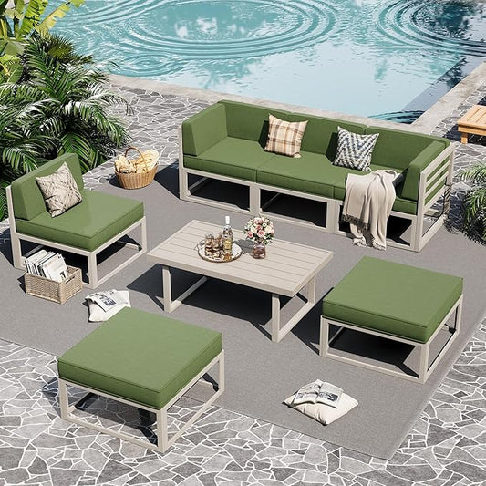 UDPATIO Aluminum Patio Furniture Set, Modular Oversized Outdoor Sectional of Olefin 5 inch Thick Cushion, Coffee Table and Waterproof Cover, Patio Conversation Sets for Porch, Deck