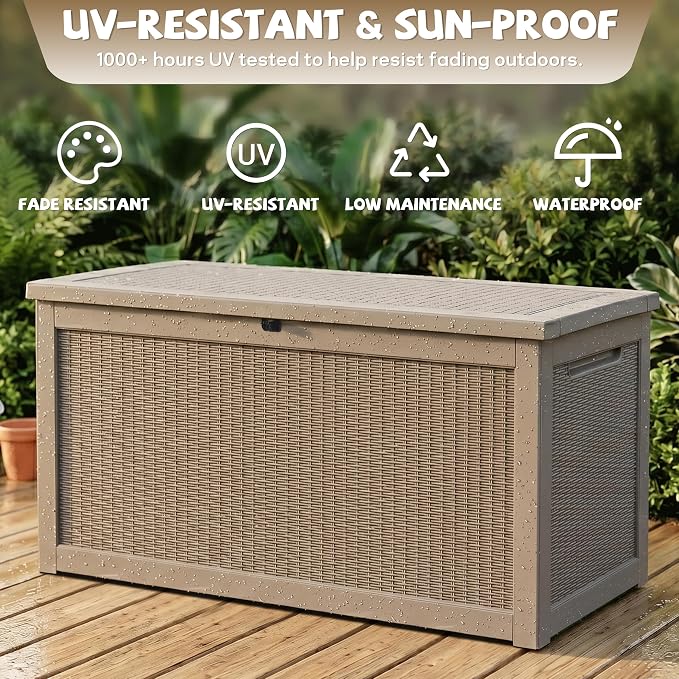 EasyUp 320 Gallon Deck Box, Large Deck Box for Indoor and Outdoor,Waterproof Storage Boxs for Patio Furniture,Garden Tools,Cushions, Lockable and UV Resistant,Easy to Install(Grey)