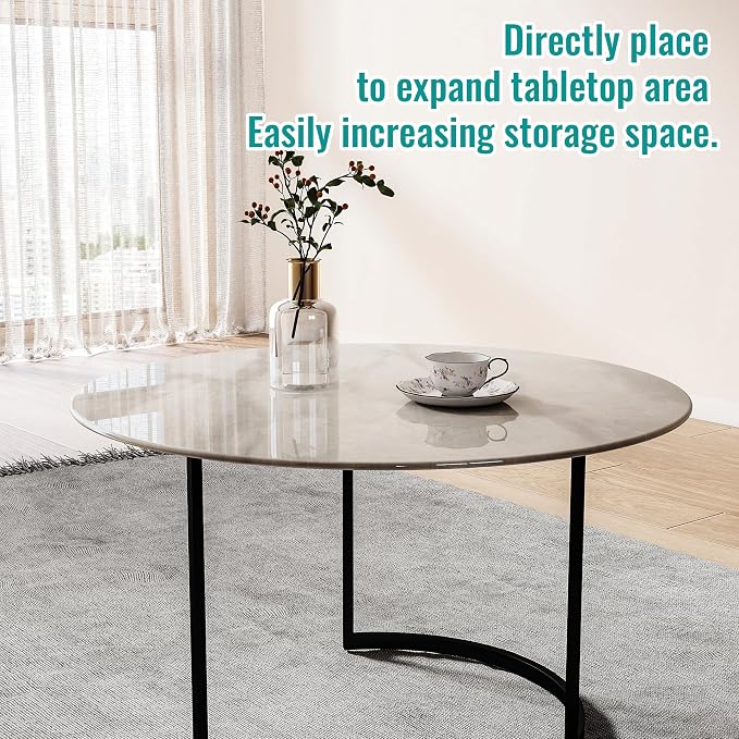 24" Round Tempered Glass Table Top, Marble Glass Surface Protector Heat & Scratch Resistant Multipurpose for Dining, Coffee, Restaurant, Office and End Table (Grey Marble Pattern, 24 Inch)