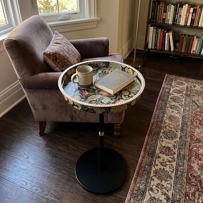 Gesodant Boho Single Leg Round Side Table with Tray Top, Pedestal Drink Table for Small Spaces, Aesthetic Accent Nightstand for Living Room, Bedroom, Corners, and Office (Daisy)