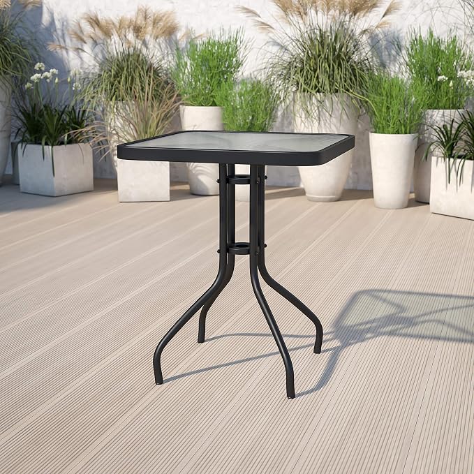 EMMA + OLIVER 23.5" Square Tempered Glass Metal Table