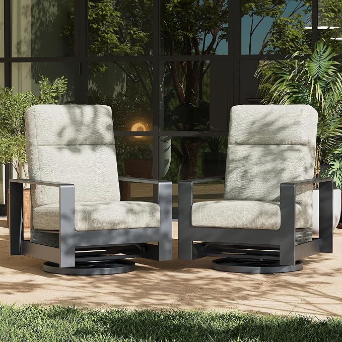 LayinSun 2-Piece Patio Furniture Set, Outdoor Aluminum Conversation Set with Swivel Chair and 6" Thick Cushions, Modern Sectional Sets for Balcony Backyard Pool