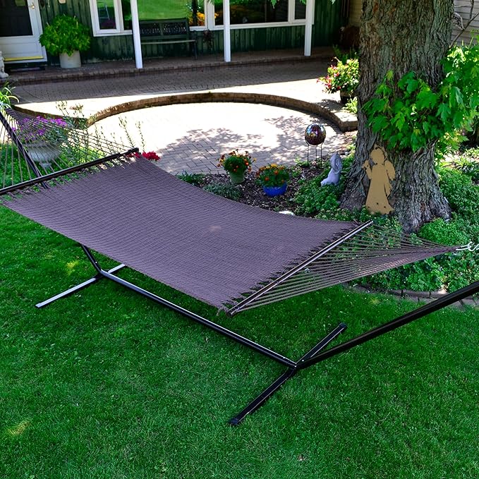Algoma Net Company Caribbean Rope Spreader Bar Hammock with Steel Stand, Brown/Bronze