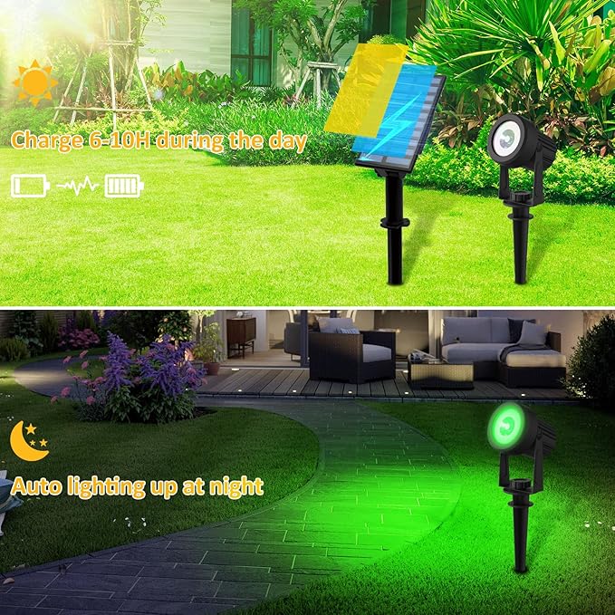 T-SUNUS Solar Spotlights Outdoor RGB, Color Changing Landscape Lights with 9.8ft Cable, IP65 Waterproof, Adjustable Solar Panel & Light, Auto On/Off for Yard Tree Pathway Driveway Christmas (2 Pack)