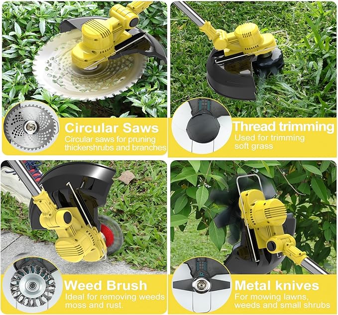 Electric Weed Wacker Cordless, Battery Powered Weed Eater String Battery, 21V Electric Weed Eater, for Lawn, Bush Trimming(with 2 x 4.0Ah Batteries and Fast Charger Included)（Huang）
