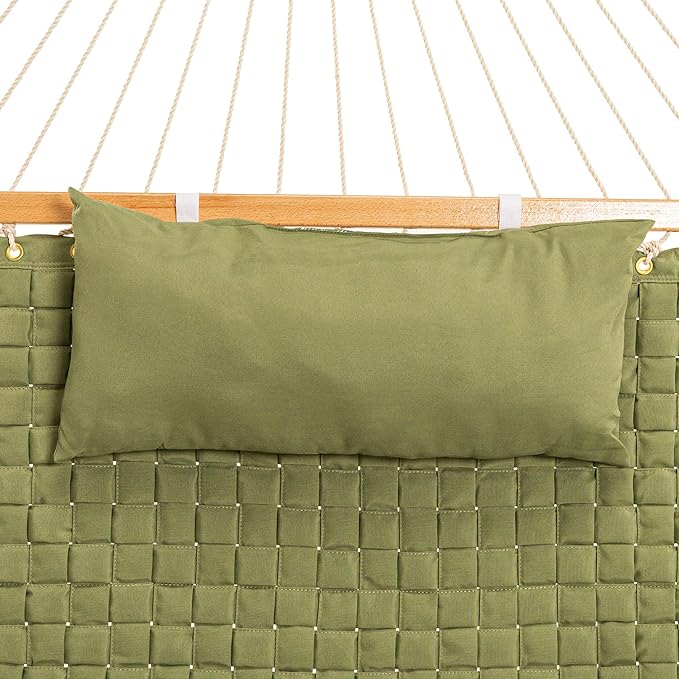 Castaway Living 13 ft. Large Green Soft Weave Hammock with Free Pillow, Storage Bag, Extension Chains & Tree Hooks, Accommodates 2 People, 450 LB Weight Capacity, 13 ft. x 55 in.