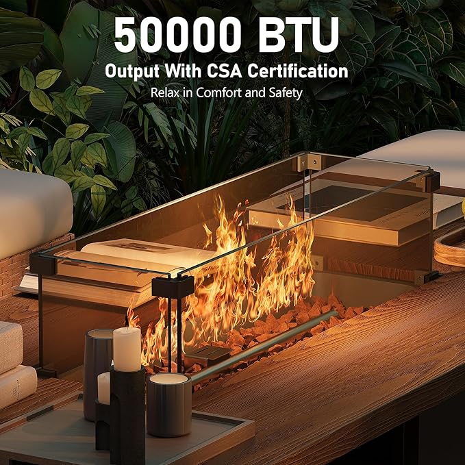 8 Piece Patio Furniture Set with Fire Pit Table (55" 50000BTU Propane), Patio Sectional with Upgraded Cationic Fabric Cushions & Outdoor Open Weave Wicker for Garden, Poolside, Backyard