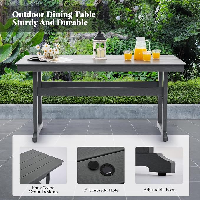 HDPE Outdoor Dining Set,10-Piece Outdoor Table and Chairs Include 8 Dining Chairs and 2 Pcs 62.5" Patio Dining Table with Umbrella Hole (Gray)