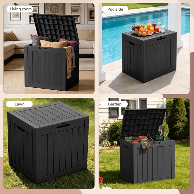 EasyUp 35 Gallon Deck Box Small Deck Box for Indoor and Outdoor,Waterproof Storage Boxs for Patio Furniture,Garden Tools,Cushions, Lockable and UV Resistant,Easy to Install(Black)