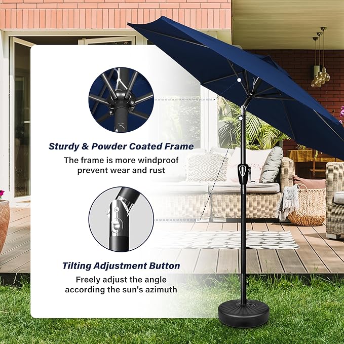 HealSmart 7.5ft Patio Umbrella with Push Button Tilt/Crank, Outdoor Table Market Yard Umbrella, 6 Sturdy Ribs for Garden, Deck, Backyard, Pool