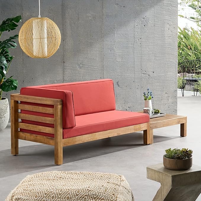 Christopher Knight Home 316576 Oana Patio Conversation Sets, Teak + Red