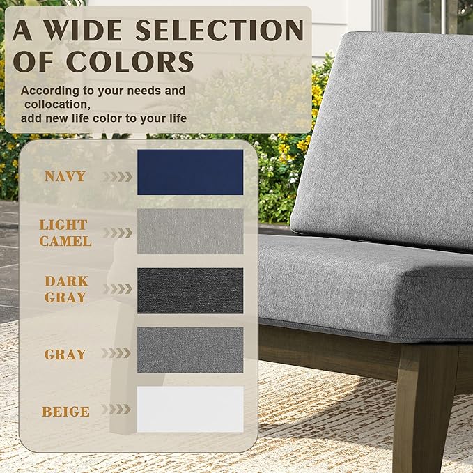 UIXE Wood Patio Furniture Sets, 3 Pieces All Weather Patio Loveseat Sofa Outdoor Sectional Futniture Backyard Conversation Set with Solid Wooden Coffee Table - Light Gray