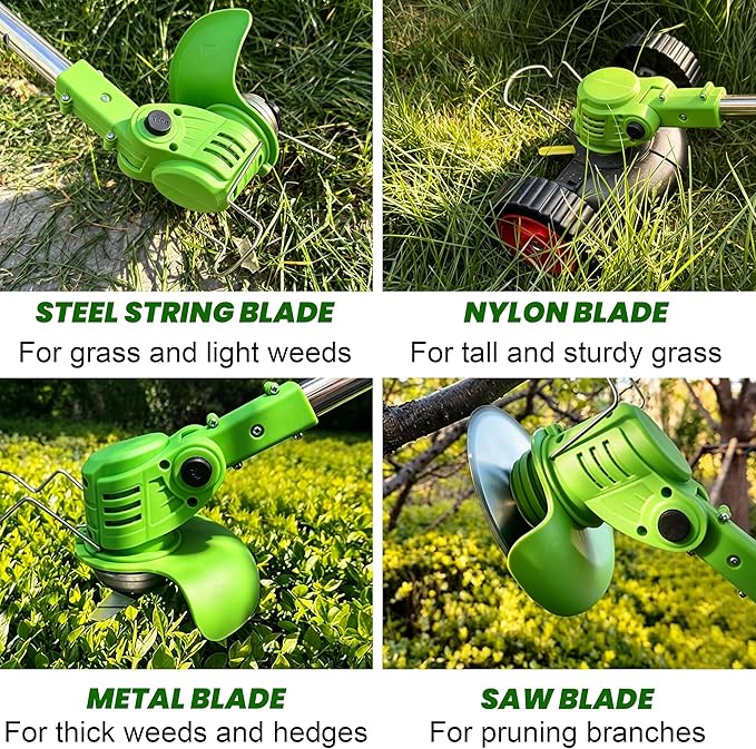 Cordless Weed Wacker Electric Eater Battery Powered, 3 in 1 Lightweight Portable Stringless Weed Trimmer 21V x 2 Battery Operated, Grass Trimmer/Brush Cutter/Lawn Edger with Wheels for Garden Yard