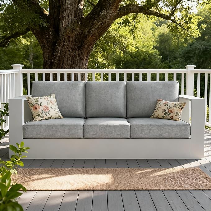 LayinSun Oversized Aluminum Outdoor Furniture, 1 Piece Patio 3-Seat Sofa, Deep Seating and Upgraded 6-inch Cushions for Porch, Balcony, Deck