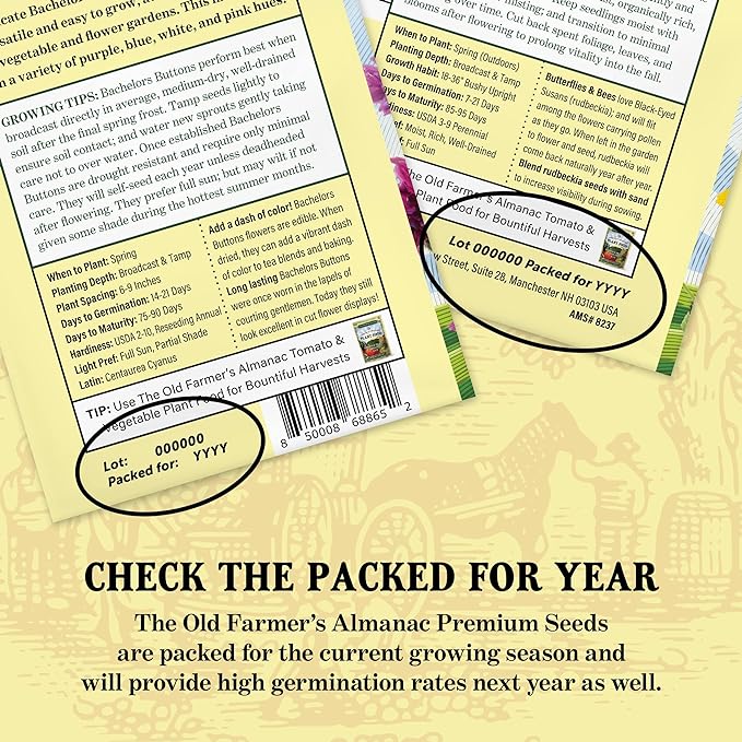 The Old Farmer's Almanac Premium Wildflower Seeds 23 Variety Pollinator Mix - Non-GMO, Open Pollinated - Columbine Cosmos Foxglove Larkspur Poppy Snapdragon Zinnia - Attracts Butterflies Bees Birds