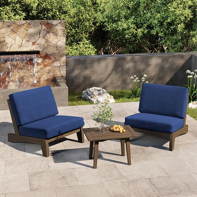 3 Piece Wood Outdoor Patio Frutnire Set, 5 Seater Patio Conversation Sets with Thick Cushions, Outdoor Sectional Furniture with Coffee Table - Navy Blue