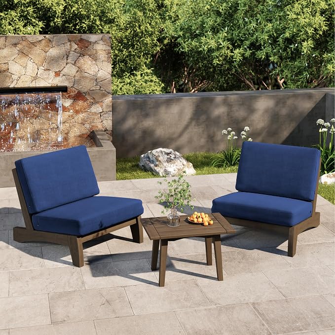 2 Piece Wood Patio Chairs Outdoor Bistro Chair, All Weather Outdoor Furniture Patio Sofa Backyard Seating Group Conversation Sets with Cushions - Navy Blue