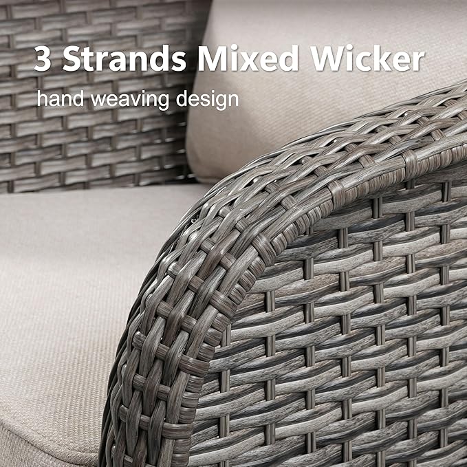 Belord 5 Pieces Patio Furniture Set - High Back Outdoor Swivel Rocker Chairs with Thick Cushions 2 Ottoman and Side Table, Wicker Patio Conversation Sets for Porch Deck Garden Backyard Grey/Beige