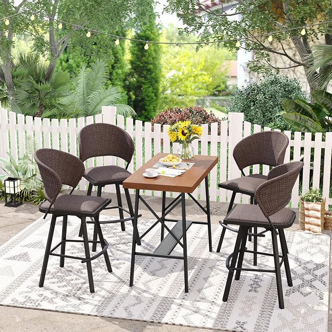 VICLLAX Patio Bar Table Rectangle Outdoor Counter Height Dining Table for Patio Garden Backyard Poolside, Walnut