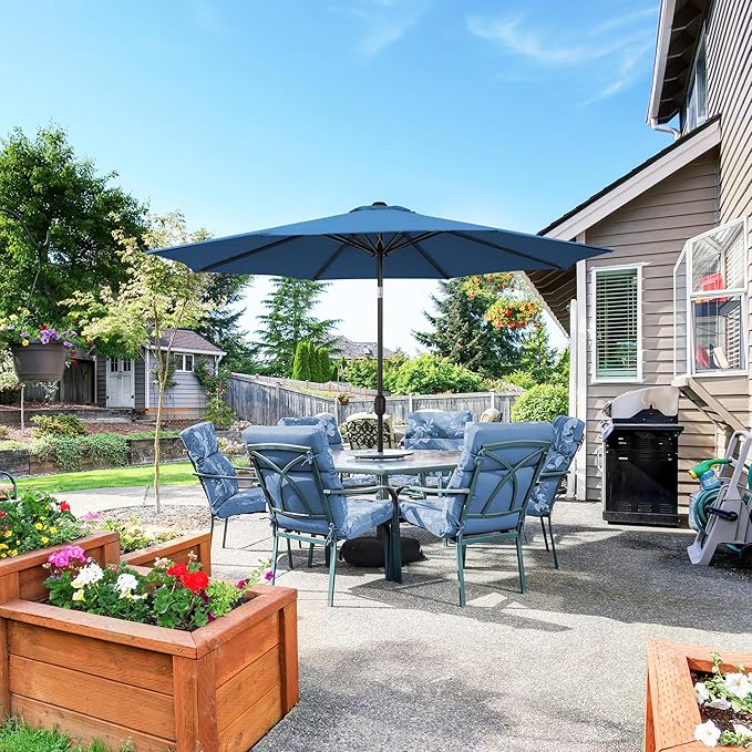 Sundale Outdoor 10 ft Patio Umbrella with Sand Bag Umbrella Base Included, Outdoor Umbrella with Tilt and Crank, Navy