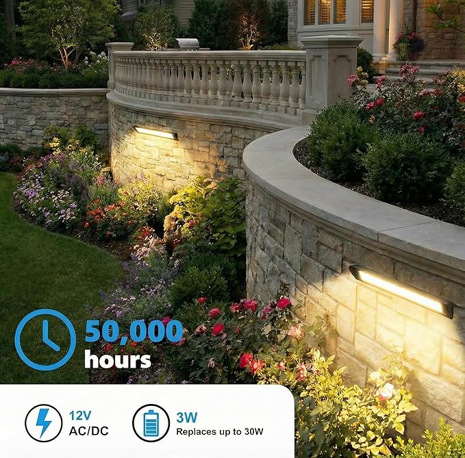 7inch Retaining Wall Lights 3W LED Hardscape Paver Lighting,2700K Soft White Waterproof Outdoor Step Lights,12V AC/DC Low Voltage Landscape Lighting-8Packs