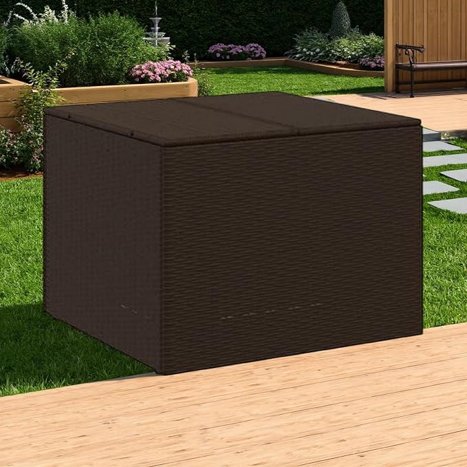 Benjara Outdoor Garden Storage Box- Removable Bag- Brown Poly Rattan Woven