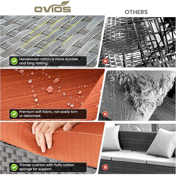 ovios 12 Pieces Patio Furniture Set, Outdoor Wicker Sectional Sofa with Coffee Table Comfy Cushions, Modern Modular Deep Seat Couch Rattan Conversation Set, Orange Red