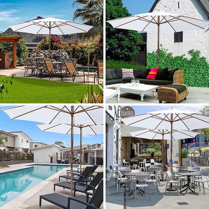 Yescom 13ft Coastal Solid Beech Wood Umbrella Pulley Lift Commercial Base with Wheel Included for Beach Club Seaside Restaurant Terrace Resort Poolside