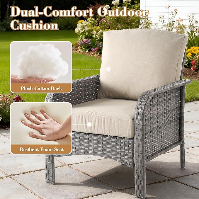 7 Pieces Patio Conversation Sets,Patio Furniture Set with Swivel Rocking Chairs,Coffee Table, Side Table, All Weather Rattan Wicker Outdoor Sectional Furniture Set for Porch Balcony Backyard Beige