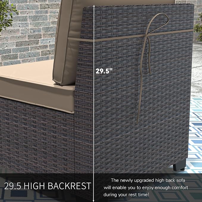 Patio Furniture Set 9 Pieces Outdoor Swivel Rocking Chairs Sofa Set,PE Rattan Wicker Patio Conversation Set with Thickened Cushions and Glass Coffee Table,Sand